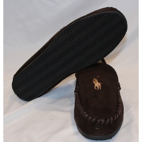 NIB Polo Ralph Lauren Men's Suede Moccasin Slippers BROWN SZ 8 - Picture 5 of 6